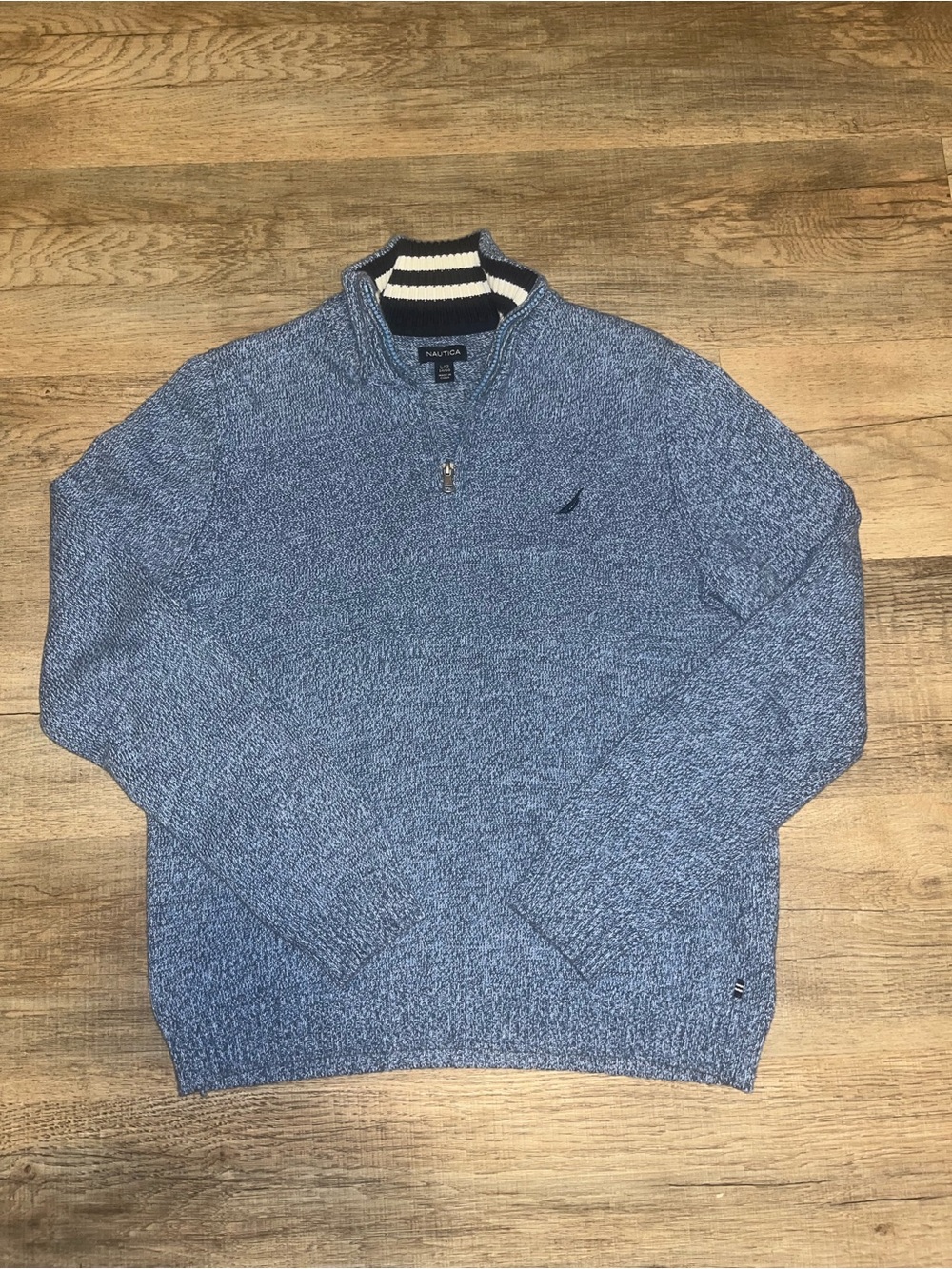 Nautica Boys Striped 100% Cotton Quarter-Zip Sweater Blue & White Size Youth L